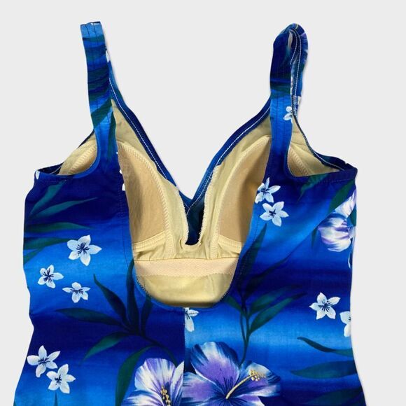 Miraclesuit One Piece Blue Tropical Floral Print Swimsuit size 10 - Picture 6 of 7